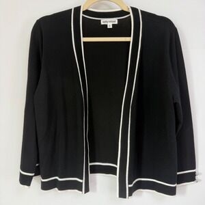 Kathy Ireland Black Cardigan Sweater‎ White Trim Women's Size Medium